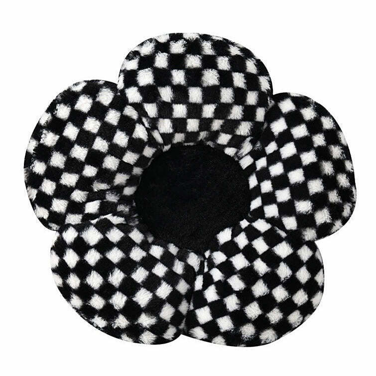 Checkered Flower Pillow - Trendy Y2K Fashion Accent for Retro Home Decor and Style