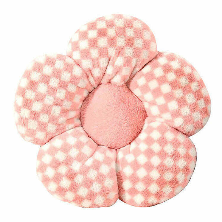 Checkered Flower Pillow - Trendy Y2K Fashion Accent for Retro Home Decor and Style