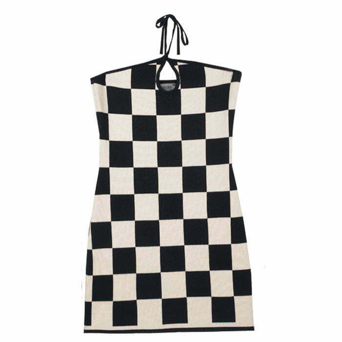 Checkered Knit Dress & Cardigan Set - Trendy Y2K Style for Parties and Modern Outfits