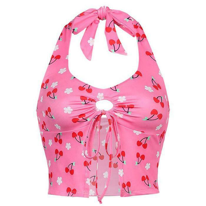 Cherry Blossom Halter Top - Trendy Y2K Style for Effortless Fashion and Chic Outfits