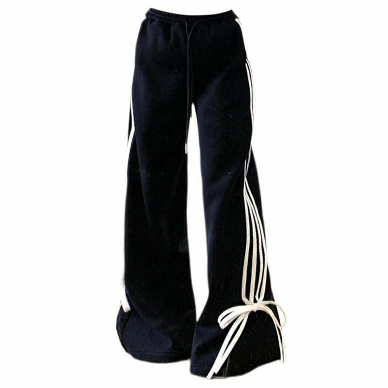 Chic Bow Tie Side Stripe Pants for Trendy Y2K Fashion and Modern Grunge Outfits