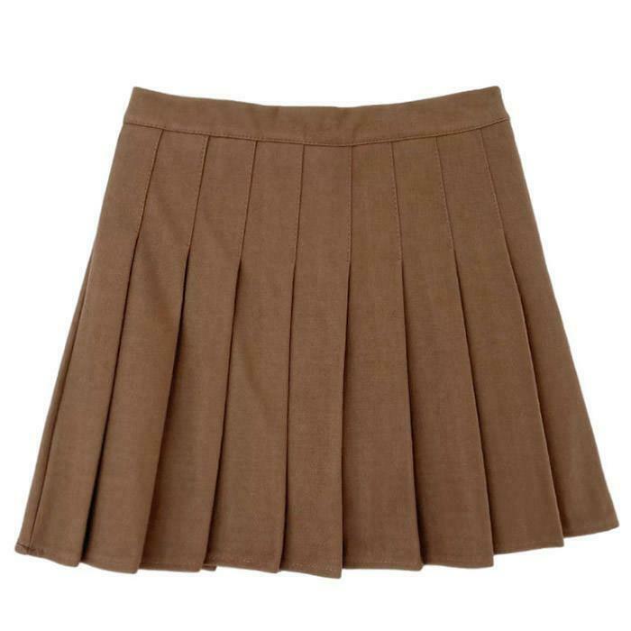 Chic Charm School Pleated Skirt in Brown Leather & Denim - Y2K Style for Effortless Fashion