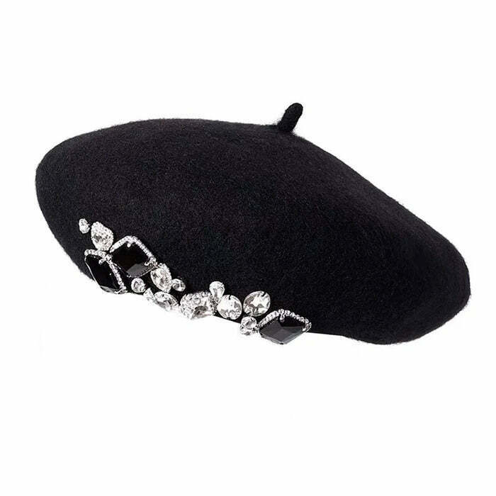 Chic French Girl Rhinestone Beret - Y2K Style Accessory for Trendy 90s Outfits