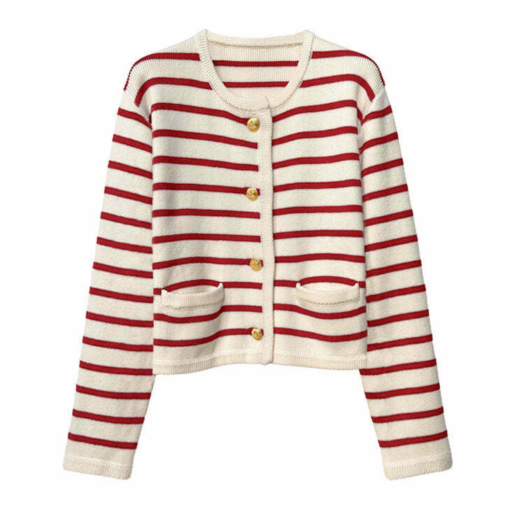 Chic French Girl Striped Cardigan - Trendy Y2K Fashion for Stylish Outfits