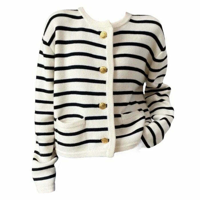 Chic French Girl Striped Cardigan - Trendy Y2K Fashion for Stylish Outfits