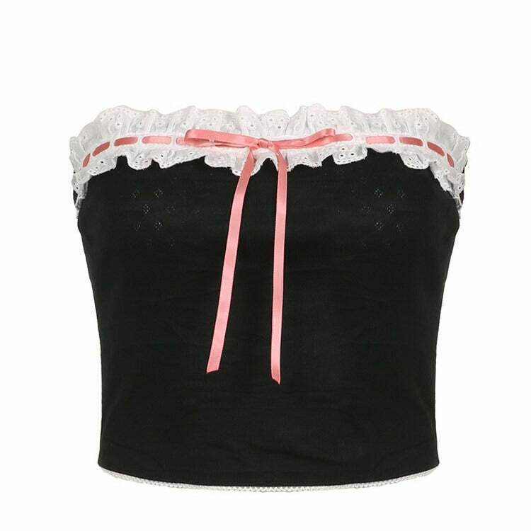 Chic French Maid Ribbon Tube Top - Y2K Fashion Statement for Trendy Parties & Outfits