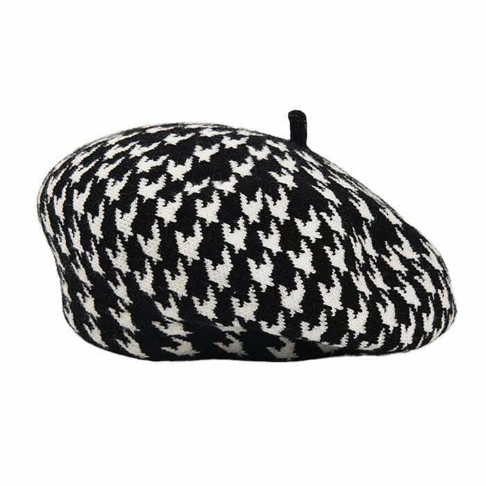 Chic Houndstooth Beret for Y2K Fashion Lovers - Trendy Accessory for Comfy Outfits