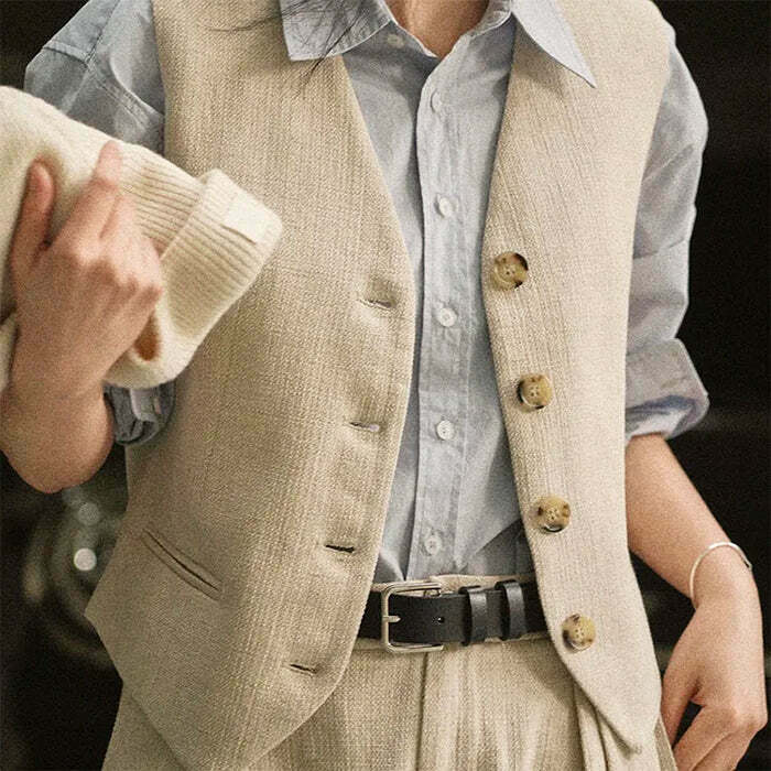 Chic Old Money Aesthetic Linen Vest for Effortless Preppy Style and Timeless Elegance