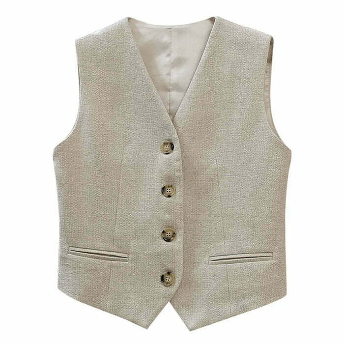 Chic Old Money Aesthetic Linen Vest for Effortless Preppy Style and Timeless Elegance