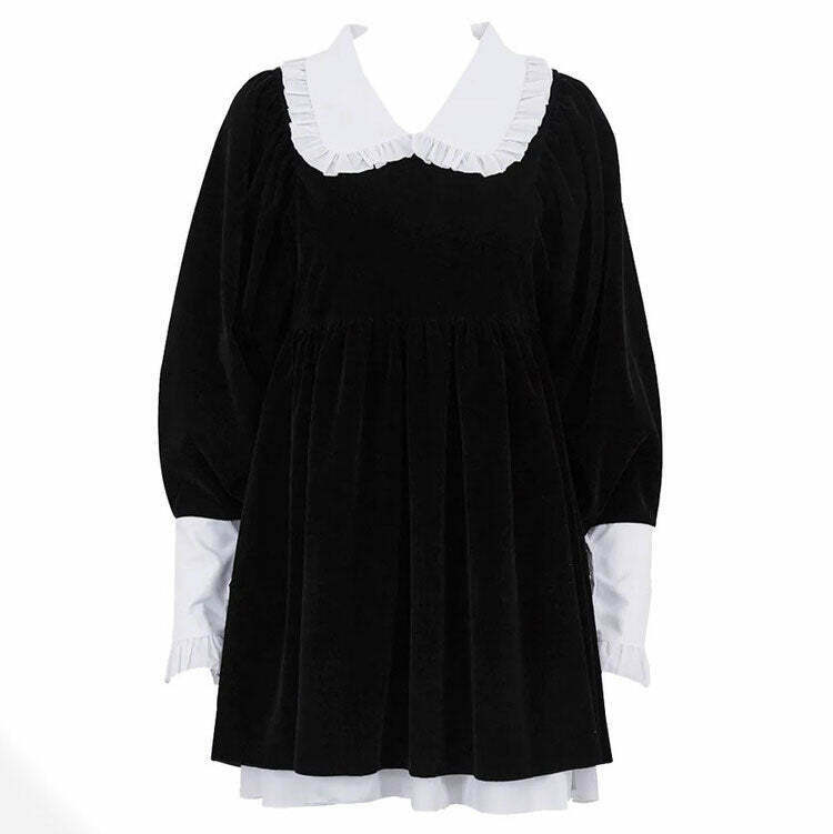 Chic Velvet Collar Mini Black Dress - Trendy Y2K Style for Fall & Winter Outfits