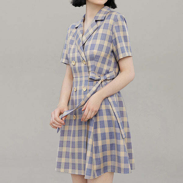 Chic Y2K Plaid Dress in Red and Blue - Perfect for Spring Outfits and K-Pop Fashion