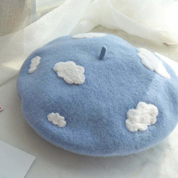 Cloudy Skies Beret - Trendy Y2K Fashion Accessory for Stylish Outfits and Looks