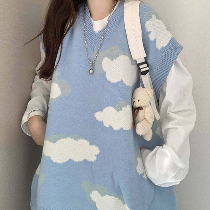 Cloudy Skies Knit Vest - Trendy Y2K Style for Summer Fashion & Grunge Outfits