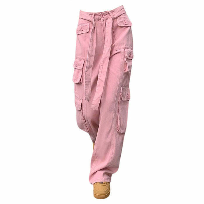 Comfy Cute Orange Pastel Y2K Baggy Cargo Pants with Embroidery and Multi Pockets