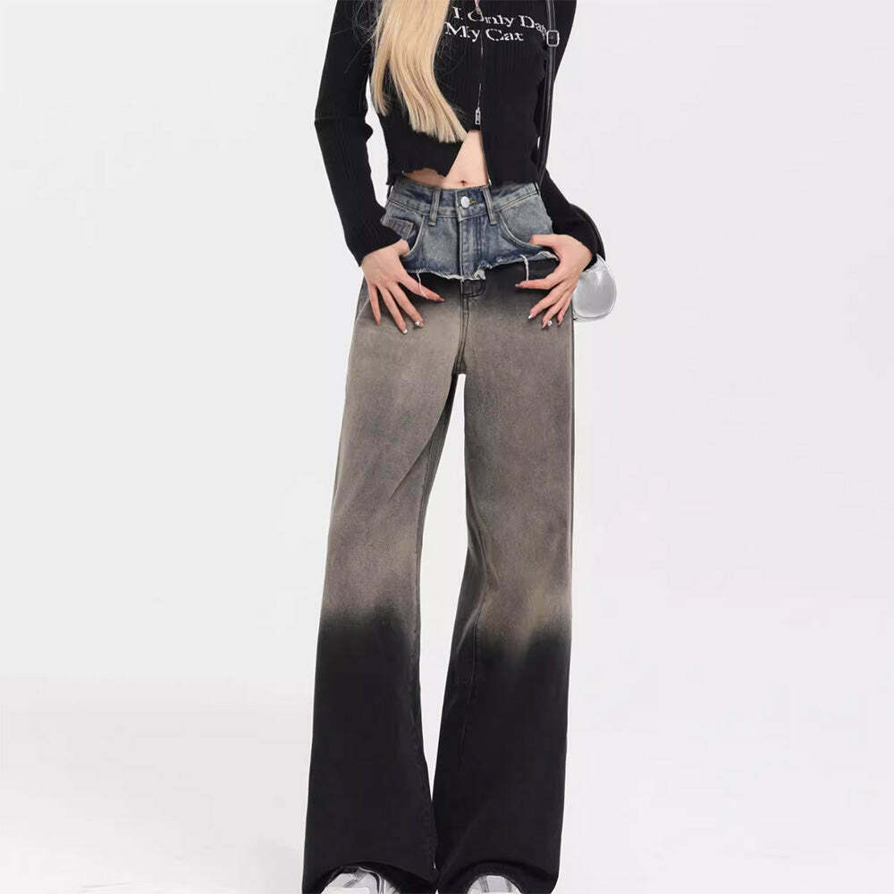 Control Freak Layered Baggy Jeans - Trendy Y2K Style with Retro Graphics for Fashion Lovers