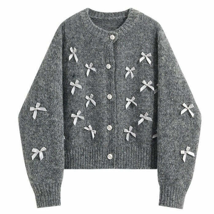 Coquette Aesthetic Grey Cardigan - Y2K Grunge Style for Trendy Fashion Enthusiasts