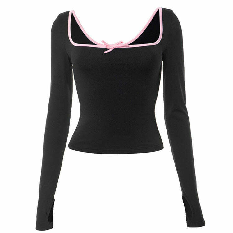 Coquette Aesthetic Long Sleeve Top - Elegant Y2K Grunge Fashion for Iconic Style