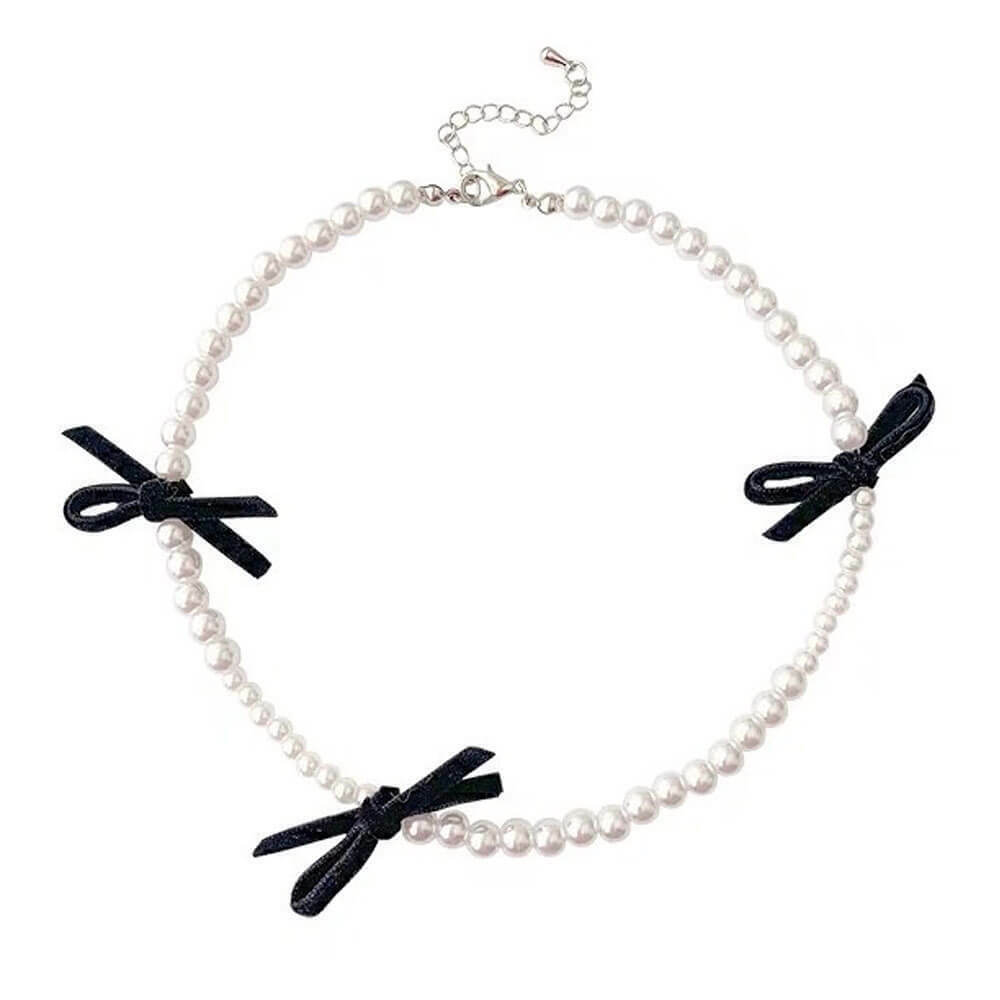 Coquette Aesthetic Pearl Bow Choker - Y2K Fashion Statement for Retro Futurism Style