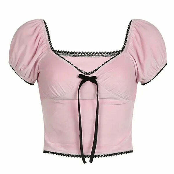 Coquette Bow Velvet Crop Top - Y2K Style for Trendy Outfits and Fashionable Looks