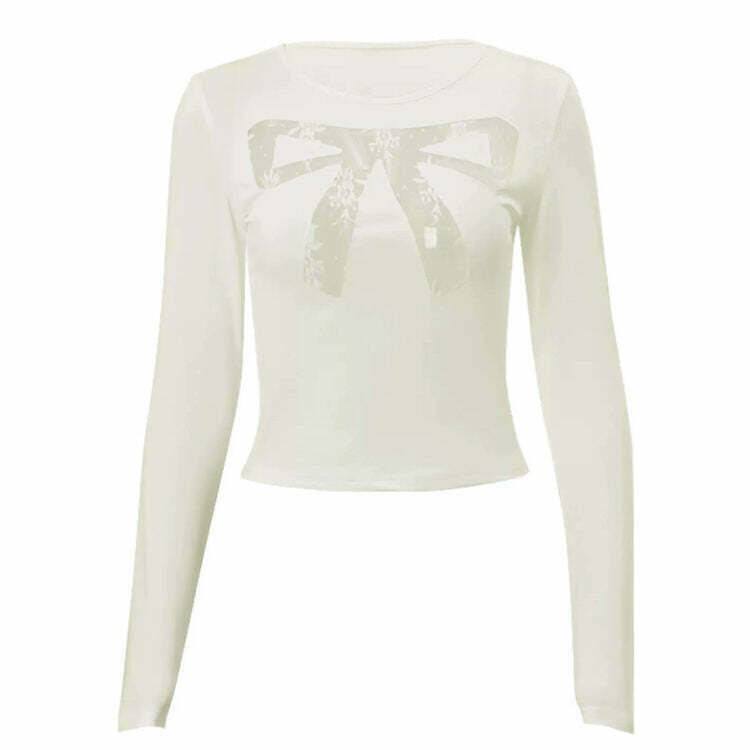 Coquette See Through Lace Bow Top - Y2K Style Fashion for Trendy Fall Outfits