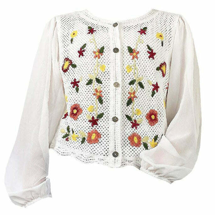 Cottagecore Floral Cardigan - Y2K Grunge Style for Trendy Outfits and Baggy Fashion