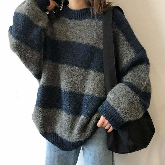 Cozy Days Brown and Cream Striped Sweater - Y2K Fashion Essential for Effortless Style