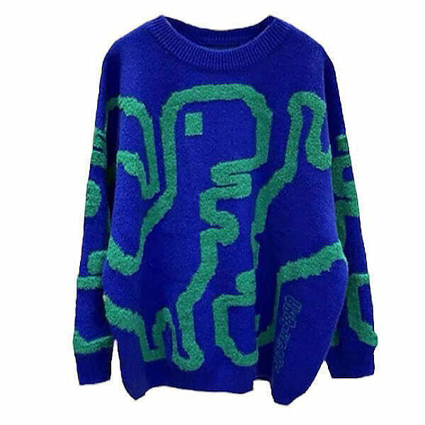 Cozy Dinosaur Fuzzy Sweater for Y2K Style Lovers - Trendy and Fun Dinosaur Sweater