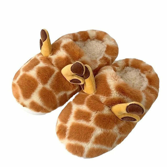 Cozy Giraffe Plush Slippers for Y2K Fashion Lovers - Perfect for Spring Outfits & Concerts