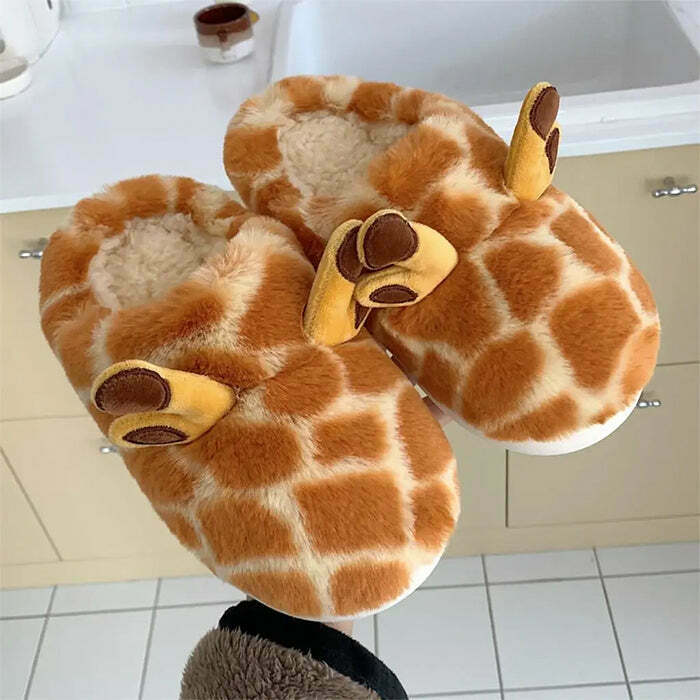 Cozy Giraffe Plush Slippers for Y2K Fashion Lovers - Perfect for Spring Outfits & Concerts