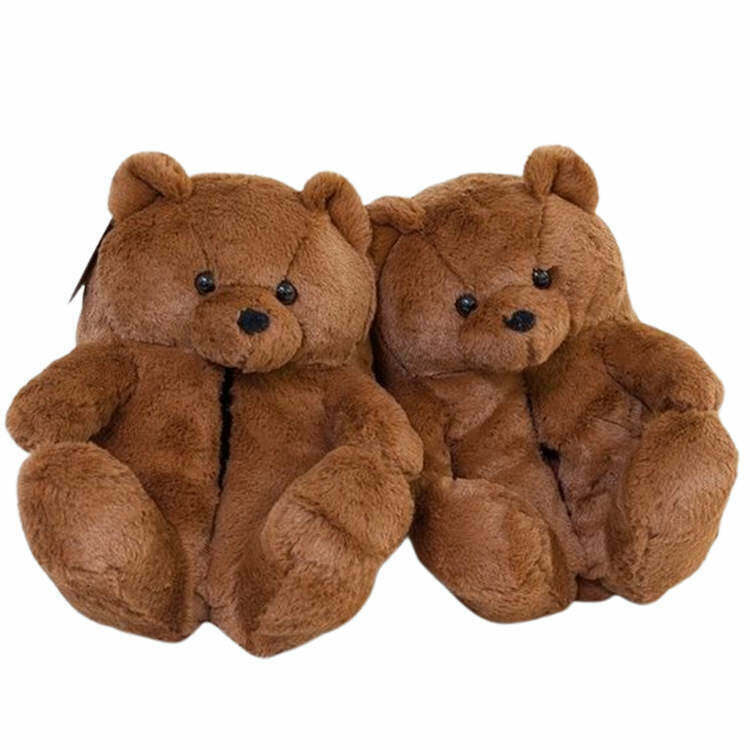 Cozy Hugging Teddy Bear Slippers for Y2K Fashion Lovers - Brown & Red Styles Available