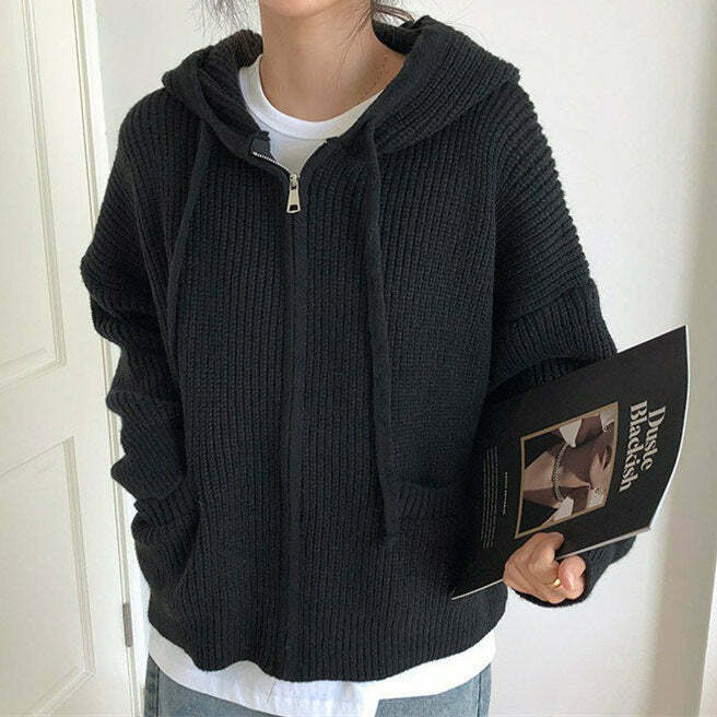 Cozy Hygge Knit Zip Up Hoodie for Y2K Fashion: Cute Grunge Look & Stylish Outfits 2024