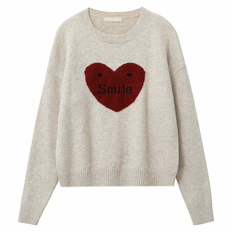 Cozy Soft Girl Warm Heart Sweater - Y2K Grunge Style for Trendy Fall Outfits