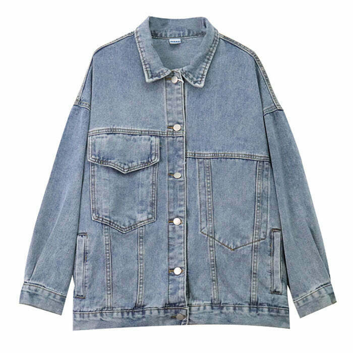 Cozy Up Asymmetrical Denim Jacket - Y2K Grunge Style for Trendy Fashion Lovers