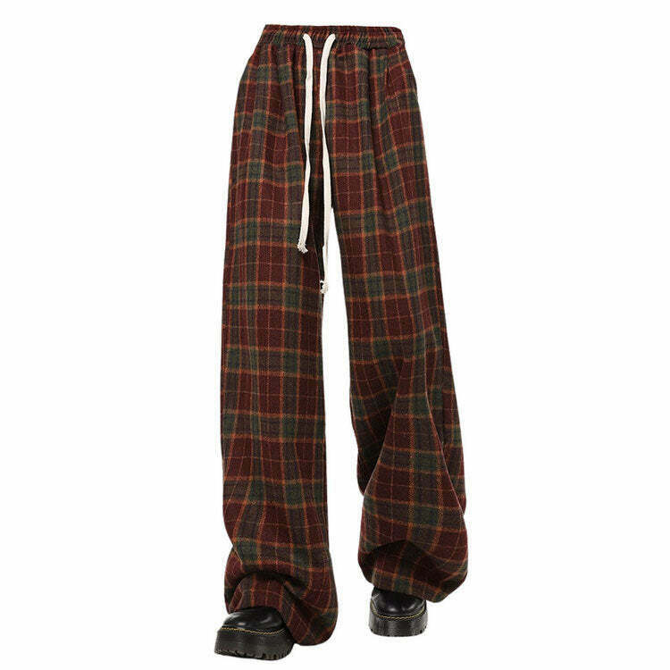 Cozy Up Khaki Plaid Pants for Y2K Grunge and Hip Hop Fashion - Trendy Vintage Style