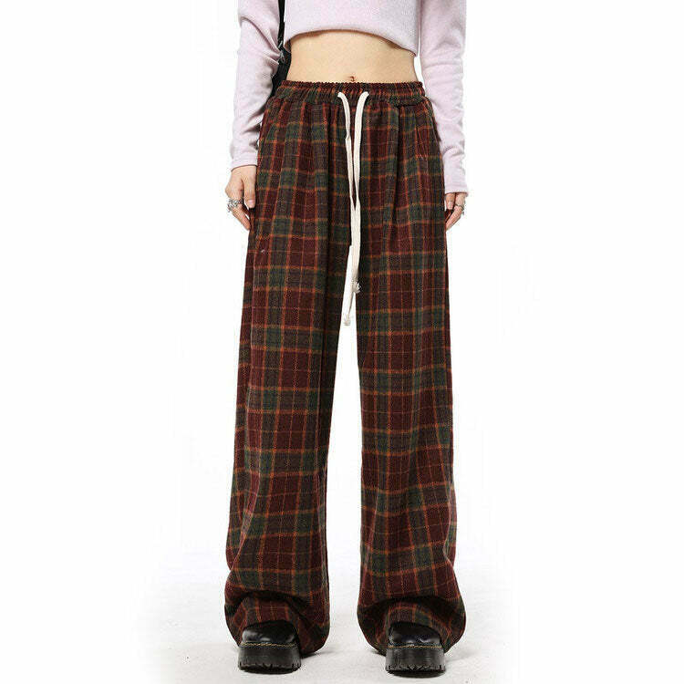 Cozy Up Khaki Plaid Pants for Y2K Grunge and Hip Hop Fashion - Trendy Vintage Style