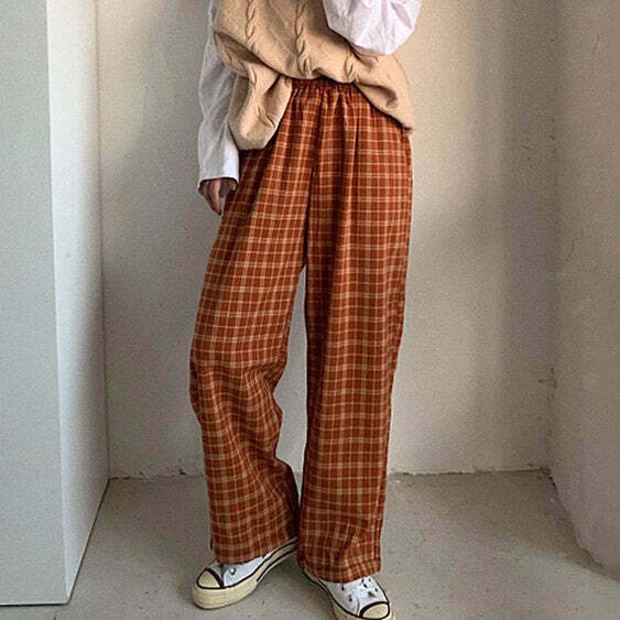 Cozy Up Plaid Trousers for Y2K Style: Retro Grunge Fashion & Hip Hop Outfits