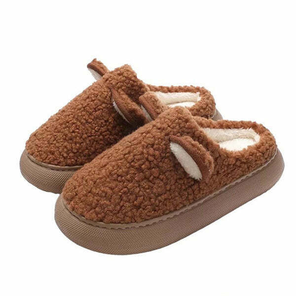 Cozy Warm Teddy Slippers for Y2K Fashion Lovers - Perfect for Winter Style and Comfort