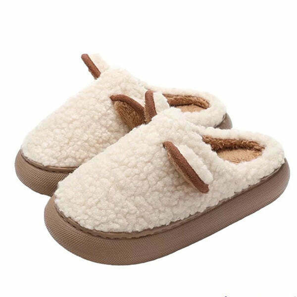 Cozy Warm Teddy Slippers for Y2K Fashion Lovers - Perfect for Winter Style and Comfort