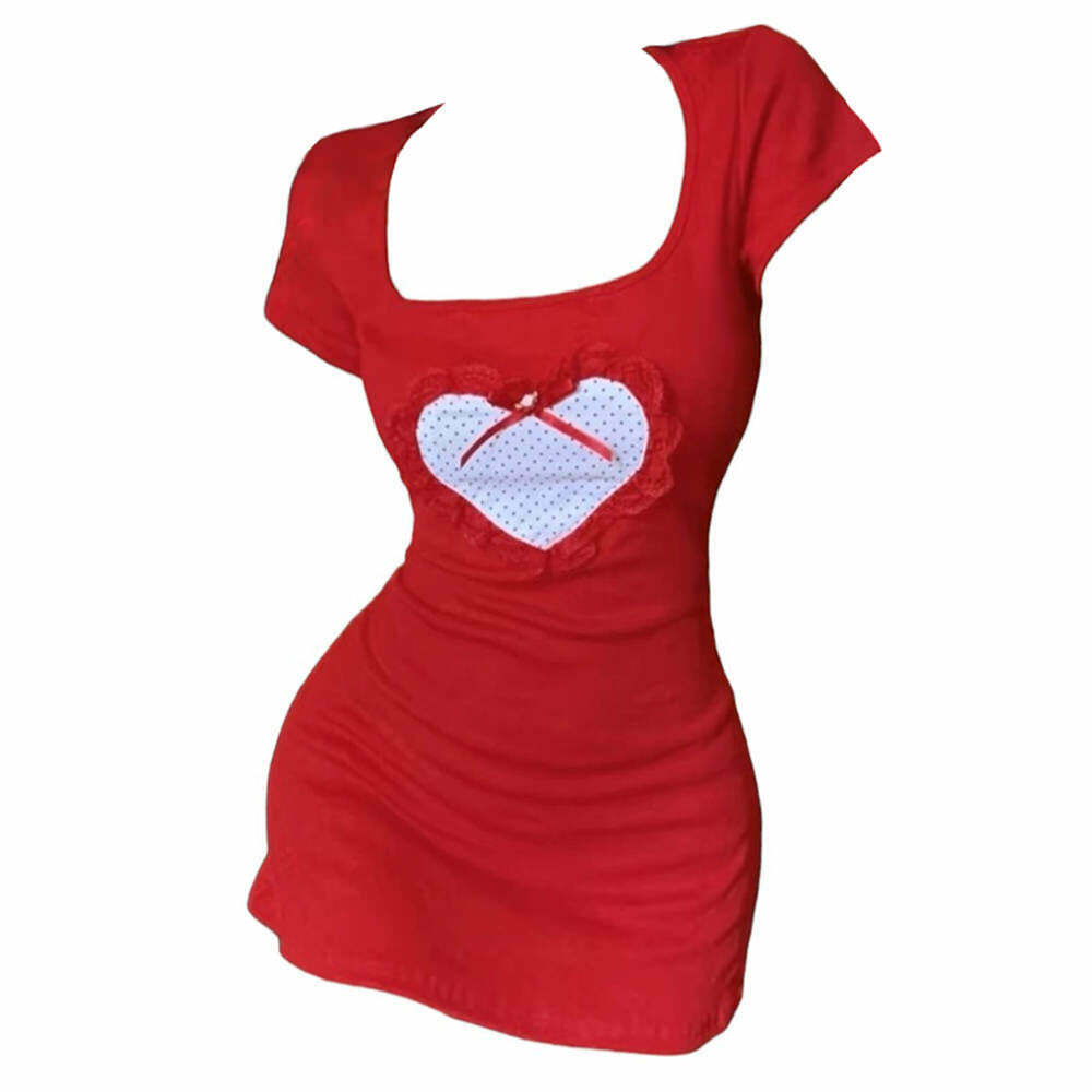 Crimson Heart Mini Dress - Y2K Fashion Must-Have for Fall Outfits & 2000s Style Lovers