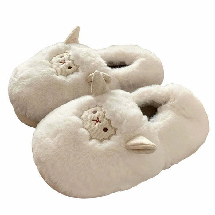 Cute Fluffy Lamb Slippers for Y2K Fashion Lovers - Trendy Street Style & Indie Vibes