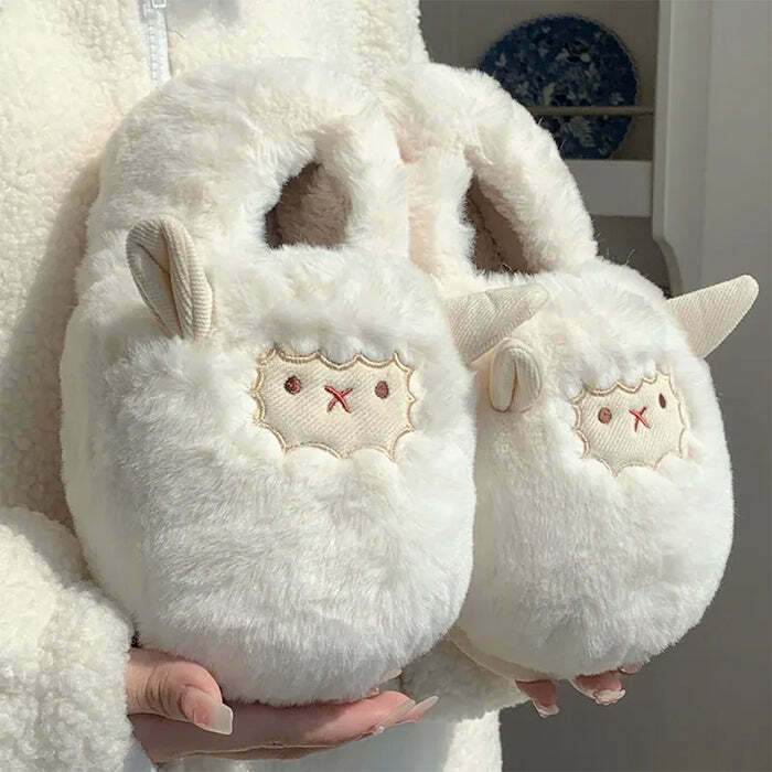 Cute Fluffy Lamb Slippers for Y2K Fashion Lovers - Trendy Street Style & Indie Vibes