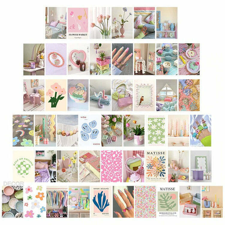 Danish Pastel Wall Collage Kit - Vintage Y2K Fashion & Indie Aesthetic Decor for Your Space