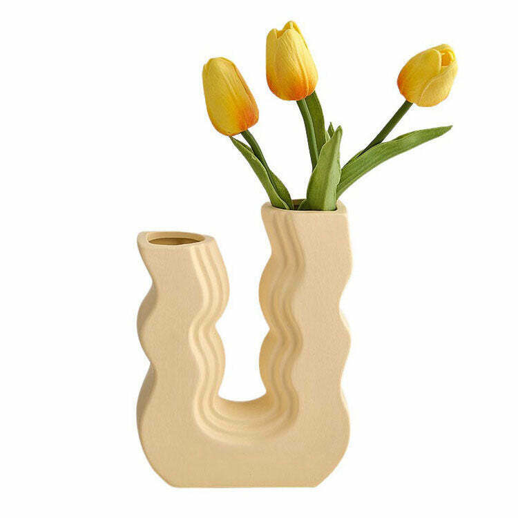 Danish Pastel Wave Flower Vase - Trendy Y2K Style Decor for Fashion-Forward Spaces