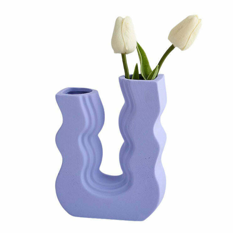 Danish Pastel Wave Flower Vase - Trendy Y2K Style Decor for Fashion-Forward Spaces