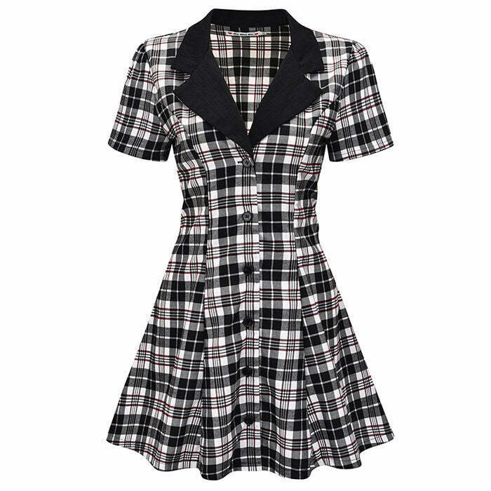 Dark Academia Plaid Dress - Y2K Grunge Style for Trendy Fashion Enthusiasts