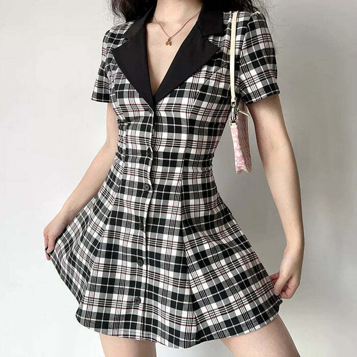 Dark Academia Plaid Dress - Y2K Grunge Style for Trendy Fashion Enthusiasts