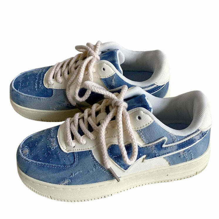 Denim Heart Aesthetic Sneakers for Y2K Style - Vintage Denim Sneakers for Trendy Outfits