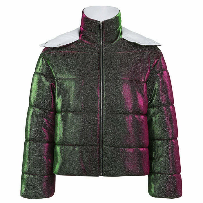 Disco Dynasty Rainbow Puffer Jacket - Stylish Streetwear with Spider Web Design