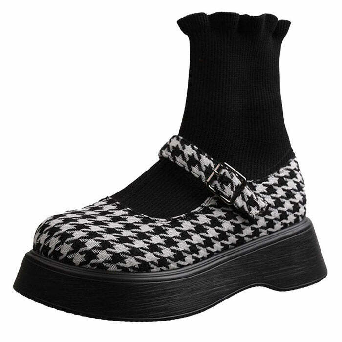 Dogtooth Check Sock Sandals for Y2K Fashion: Trendy Summer Footwear for Stylish Outfits