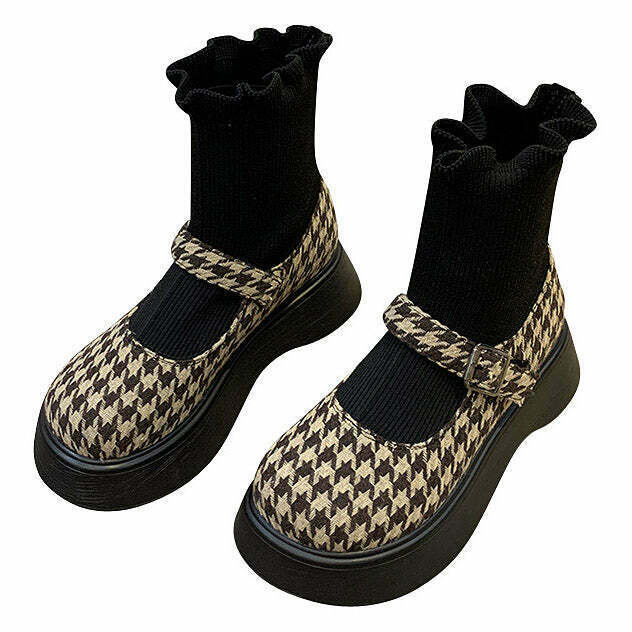 Dogtooth Check Sock Sandals for Y2K Fashion: Trendy Summer Footwear for Stylish Outfits